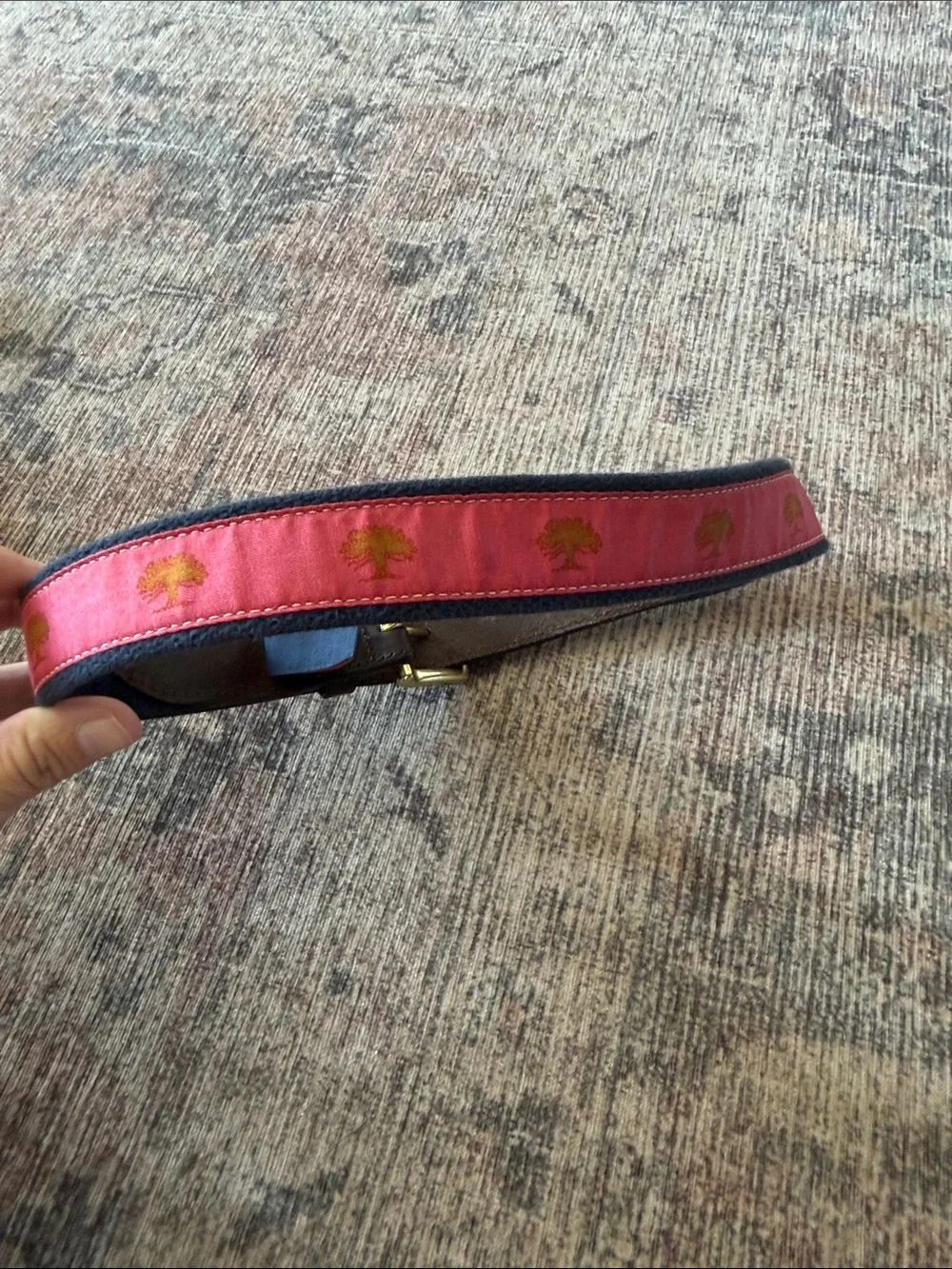 Vineyard Vines Pink Canvas Kids Belt with Brown Leather and Gold Buckle